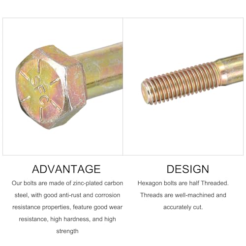 Image of METALLIXITY Hex Bolts (1 /2-13x3-1 /2) 25Pcs, Carbon Steel Zinc Plated, Coarse Thread UNC Hex Head Screw Bolt - for Furniture Repair, Yellow