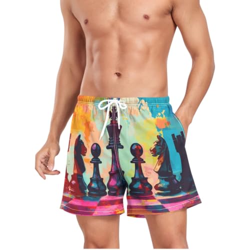 Pantalones cortos de natación para hombre con estampado de ajedrez multicolor 4