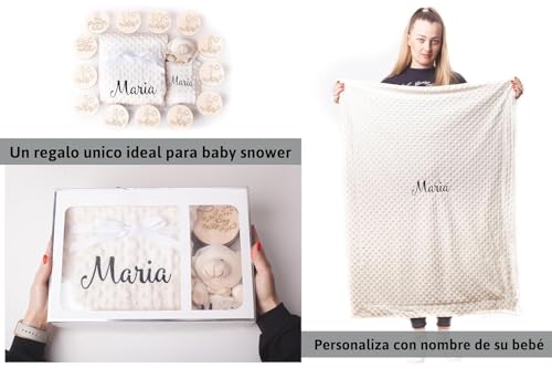 Miniatura 5 de Olesea Manta Bebé Personalizada Con Nombre Bordado Placas Cumplemes Dou Dou Regalo Recién Nacido Niño O Niña Cesta Canastilla Bebé Regalos Padres Primerizos Mamas Primerizas