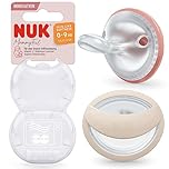 NUK MommyFeel Baby Dummy | 0-9 Months | Breastfeeding Friendly Soothers | BPA-Free Silicone | Blush & Sandstone | 2 Count