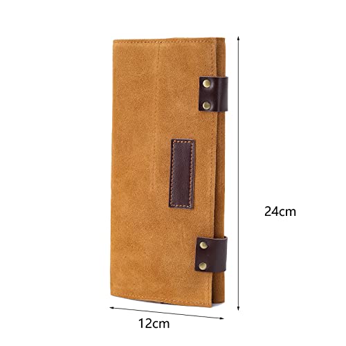 Image of Hair Stylist Scissor Holder Pouch Cases for Hairdressers, Real Leather Scissor Roll Up Bag, Salon Tools Organizer for Barber Hairdresser (V-001-Beige)