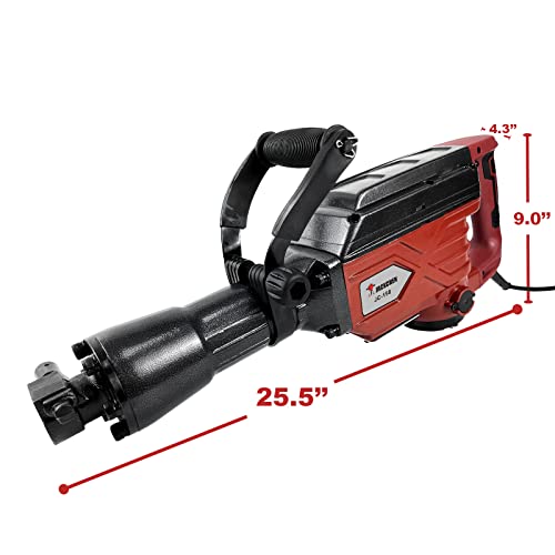 JACKCHEN 1900W Demolition Electric Jack Hammer Concrete Breaker Power Hammer, Heavy Duty Concrete Breaker Demolition Drills with Flat Chisel, Bull Point Chisel, Flat Chisel, U Chisel and Gloves