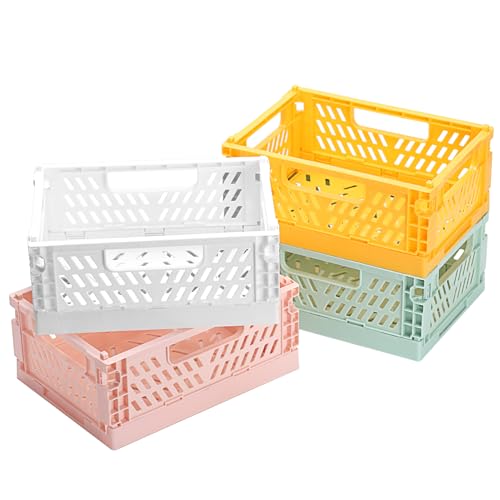 PIANKEKE 4 Pcs Caisse Pliable Plastiques, Cagette Plastique Pliables, Casier de Rangement Plastique Empilable, Panier de Courses Pliable pour bureau, cuisine,...