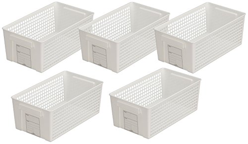 Inomata 96220 Basket Basket, White, Approx. Width 6.5 x Depth 11.3 x Height 4.5 inches (16.5 x 28.7 x 11.5 cm), Pack of 5