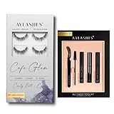 AYLASHES - DIY Wimpernextensions Starter Set CAFE GLAM | 6 Paar Wimpern, Applikator, Wimpernkleber, Top Coat Sealer schwarz, Lash Remover | Wimpern DIY Set für zu Hause | bis zu 7 Tage Halt