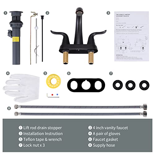 Wowow Bathroom Faucet 4 Inch Centerset Oiled Rubbed Bronze Bathroom Sink Faucet Lift Rod Drain Assembly Stainless Steel Faucets For Bathroom Faucet Retro Lavatory Faucet #TOP7