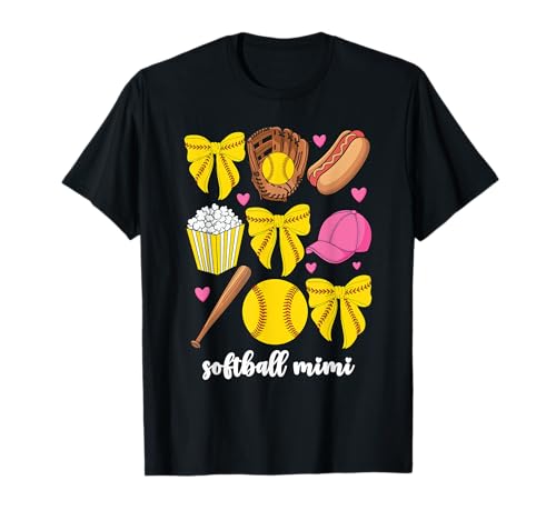 Softball Mimi For Women Coquette Bow Softball Grandma Mimi T-Shirt