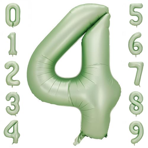 Image of Sage Green 4 Number Balloon,Olive Green 4 Balloons 40 Inch Large Helium Foil Mylar Birthday Balloons for Boy Girl Baby Shower Birthday Jungle Party Decorations