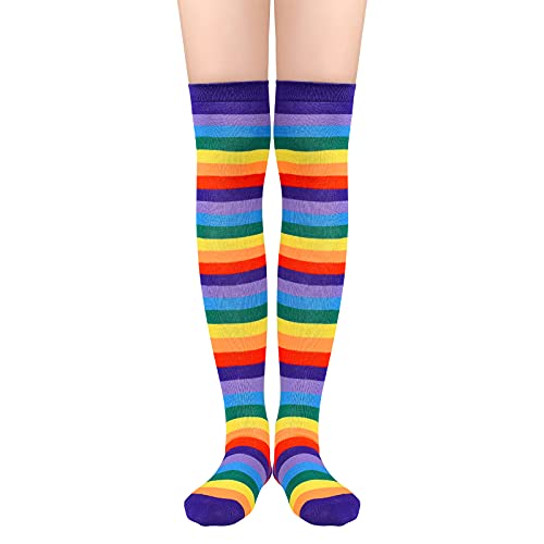 Image of American Trends Womens Rainbow Socks Striped Knee High Socks Thigh High Stockings Casual Tube Socks Costume Leg Warmers
