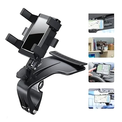 Image of DH1 Dashboard Phone Mount, Multifunctional Mobile Holder for Car, 360-Degree Rotating Rearview Mirror Holder, Adjustable Spring Clip, Suitable for 4-6.5 Inch Smartphones, Strong Hold- BLACK