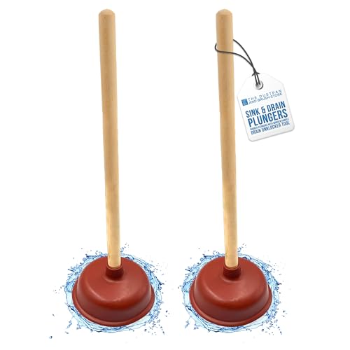 Image of Sink & Drain Plunger Sink Unblocker with Strong Traditional Wooden Handle - Plunger Toilet Unblocker with Strong Suction Performance - Toilet Sink Plungers (Pack of 2)