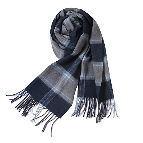 Wamsoft 100% Wool Plaid Scarves, Unisex Super Soft Cold Weather Scarf, Blue Tartan Scarf Headwrap, Classic Cashmere Feel Wool Winter Scarf, Collecion Scarf Gift For Men, Royal Blue #TOP3