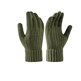 SMED Warme Strickhandschuhe für Herren kältebeständig plus einfarbige Finger-Touchscreen-Handschuhe aus Samt Militärgrün Einheitsgröße