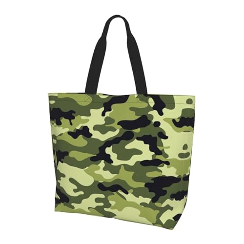MyPiky Bolsa de hombro con bonito estampado de conejo para mujer, bolsas de compras, bolsa de almacenamiento grande, bolsas de comestibles para viajes y trabajo, verde (camo green), Talla única