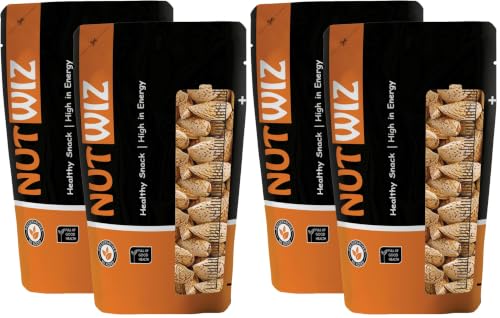 Image of Nutwiz Kagazi Badam 500 Grams (250 Grams X 2) - Thin Shell Almonds | Packed with Protein, Fiber, and Vitamins | Badam with shell - Easy to Crack, Supports Brain Health and Boosts Energy - Great Snack Option for Office, School, or Fitness Enthusiasts