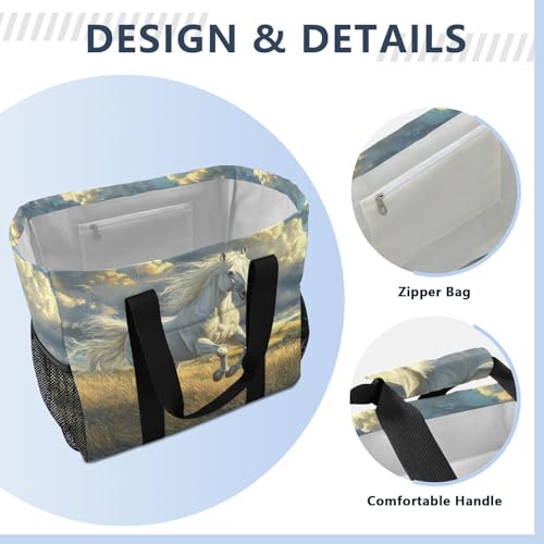 YETTASBIN Horse Large Foldable Travel Tote Bag, Lightweight Waterproof Swim Pool Bag with Handles & Pocket for Beach Outdoor, Reusable Grocery Bag for Kitchen, Shopping4