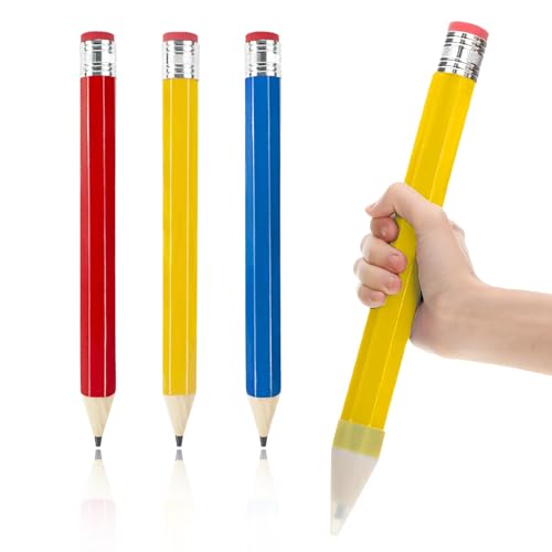 OT-NVWOZR Lot de 3 Crayons Géants en Bois, 35 cm Jumbo Crayon Avec Gomme Pour Accessoires, Fournitures Scolaires La Décoration Papeterie Cadeaux Décoratifs...