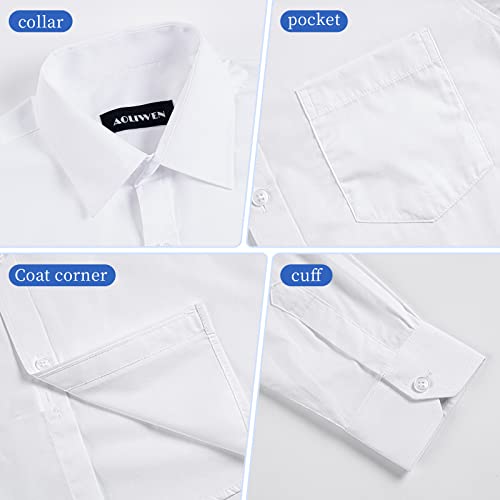 Aoliwen Boys Long Sleeve White Button Down Shirt - Collared Uniform Boys White Dress Shirt Button Up Shirt Boys (White 13-14T) #TOP2