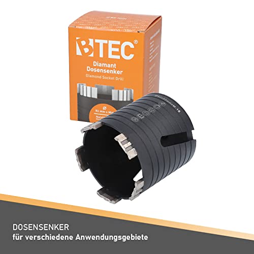 BTEC – Diamant Dosensenker 82 mm mit M16-Aufnahme + 80 mm Nutzlänge – Dosenbohrer für Mauerwerk, Kalksandstein, Ziegel, Poroton, Putz uvm. – Diamant Bohrkrone