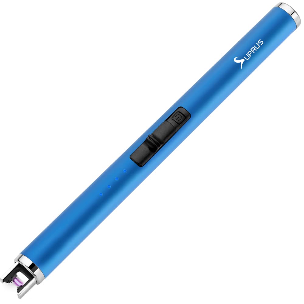 Fluorescent Lighter Glows in The Dark USB Lighter Rechargeable Windproof Pocket Size for Candle Cooking BBQ in Party (Blue)