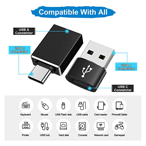 𝟮𝟬𝟮𝟯 [4 Pack] Usb C To Usb Adapter [Usb-C To Usb-A],Usb To Usb C Adapter [Usb A To Usb C] For Samsung/Iphone/Pc/Airpods/Ipad/Macbook/Laptop/Carplay, Female Adapter Data Transfer & Fast Charging #TOP3