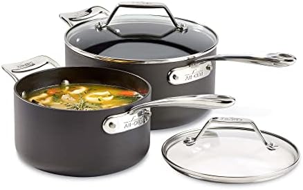 All-Clad Essentials Nonstick Hard Anodized Sauce Pan Set, 4-Piece, Black