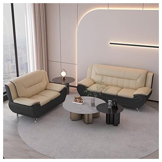 Container Furniture Direct Michael Modern Faux Leather Upholstered Stainless Steel Legs Living Room, Sofa, Loveseat, Camel/Black