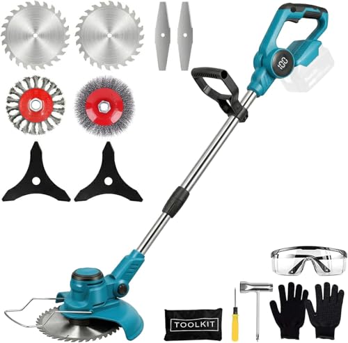 Akku Rasentrimmer für Makita-Akkus mit 5 Klingentypen Bürstenlose Rasentrimmer mit Unkrautbürste 4-in-1 Freischneider elektrisch 90 Schwenkbarer Kopf für Rasen Garten Beschneiden