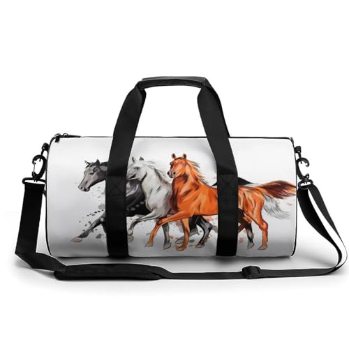Sac gym chevaux blancs et bruns léger et résistant de 45cm