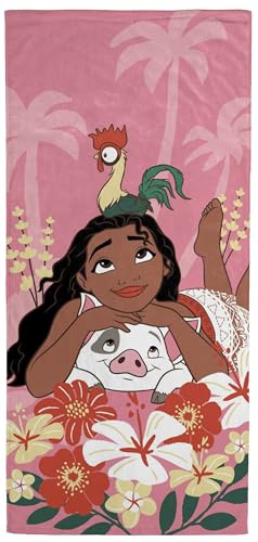 Jay Franco Kids Beach Towel - 100% Cotton Super Soft Absorbent Bath Towel 28 x 58 Inch Lightweight for Travel Official Licensed Product Pink - Moana