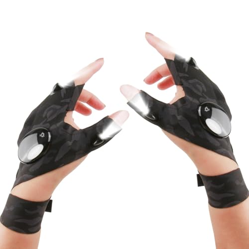 Raykce Gifts for Men Gloves with Lights LED Fishing Gloves for Men High Brightness Power Saving Dual LED Lamp Beads for Fishing Camping Christmas Valentines Fathers Day