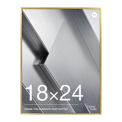 LIVINGTASTE 18x24 Gold Aluminum Frame Brush Gold Metal Poster Frame With Plexi Glass Picture Frame Display Photo 18x24 For Wall