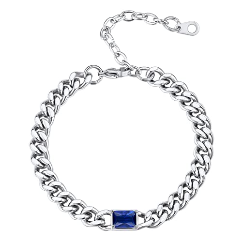 Prosteel Customized Birthstone Bracelet For Women Stainless Steel Cuban Link Chain Adjustable Bracelet #TOP27
