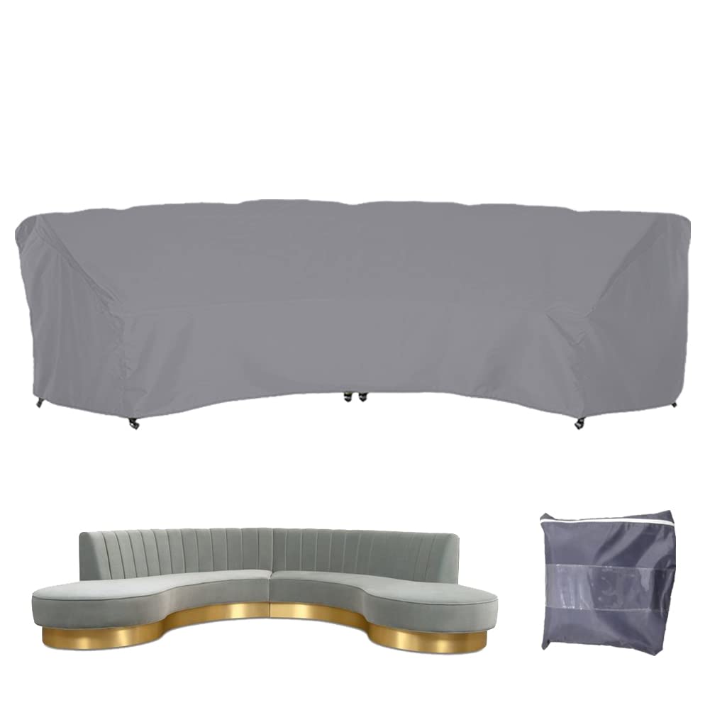 Gicov Curved Sofa Cover Waterproof Sectional Couch Cover Outdoor Furniture Cover Half Moon Sofa Set Protector with Windproof Elastic Cord for Patio Garden Lawn Grey
