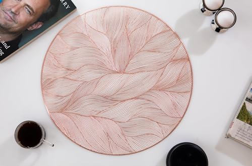 Image of HomeCloud PVC Material Round Shape Table Mat, Dining Table Mat,Table Placemats, Round Mats,Best for Bed-Side Table /Center Table, Dining Table /Shelves (Circle Leaf Flower Rosegold, Set of 4)