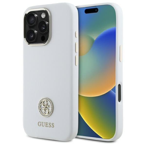 CG Mobile Guess GUHCP16LM4DGPH Coque pour iPhone 16 Pro 6,3" en Silicone avec Logo Strass 4G Blanc