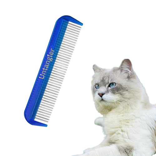Image of Cat Comb with Silky Smooth Rotating Teeth - Clears Mats Gently (5 inch Ultra Fine, 7 inch Dual-Spaced) (Blue, 5 inch Ultra Fine)