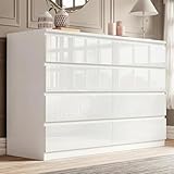 Blisswood High Gloss Chest of Drawers 8 Drawer Bedroom Large Storage Unit with Metal Runners, White Dresser cabinet for Clothes Living Room Bedroom Nursery Office Furniture 40D x 115W x 97H CM White