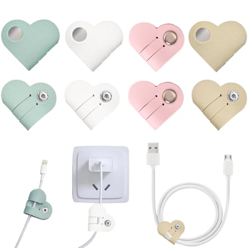Lot de 8 boîtes de rangement en cuir Love, attaches de câble en cuir PU, boîte de rangement de câbles réutilisable, ensemble d'organisateur de cordon d'écouteurs, écouteurs et appareils