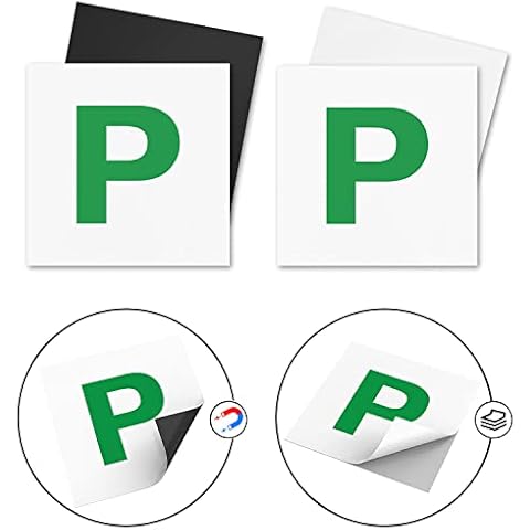 ANLIOTE 4 Pack P Plate Stickers for New Driver - Stick on Car Any Surface, 2 Fully Magnetic P Plates & 2 Self-adhesive P Sign Stickers Window Decals, Easy to Use and Non Scratch Vehicle Paint Cover