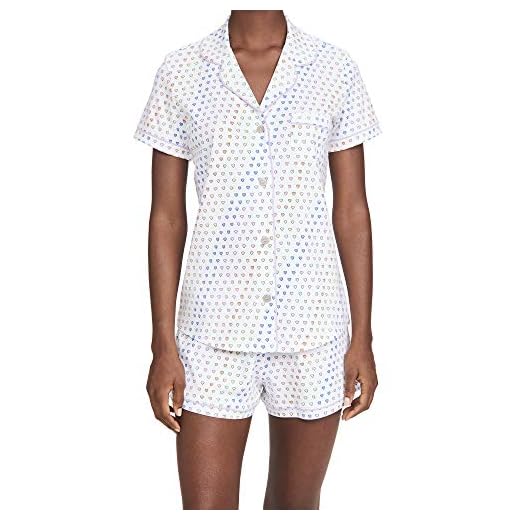 Roller Rabbit Women's Disco Hearts PJ Polo Set, Rainbow, Print, Off White, XL
