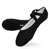 Material exterior: Lona Zapatillas Media Punta de Ballet Suela Partida de Cuero Zapatos de Ballet (28 EU, Negro)