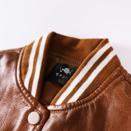 Image of Kids Leather Jacket Boys Baseball Jacket Motorcycle Faux Leather Zipper Coats 4-8 Years