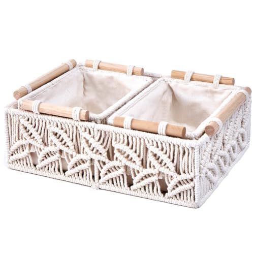 Cestas de macramé de cuerda de algodón de alta calidad con elegantes asas de madera 8