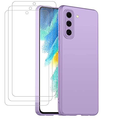 Coque pour Samsung Galaxy S21 FE 5G + Verre Trempé[3 pièces],[Protection Caméra] Premium TPU Silicone Anti-Choc en Anti-Rayures Bumper Cover Case, Lavande