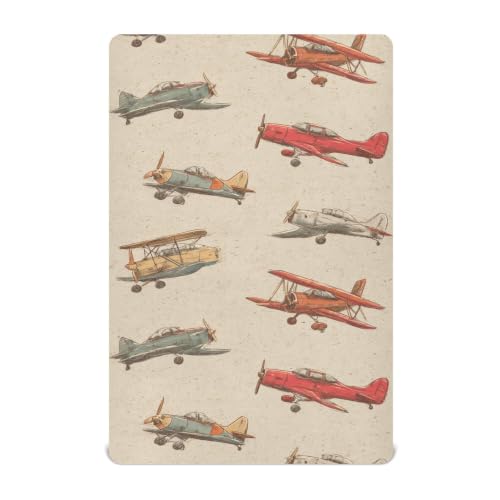 Image of Airplane Planes Vintage Crib Sheets Soft Breathable Fitted Baby Crib Sheets Mattress Cover for Girls Boys, 52 inch x 28 inch x 9 inch