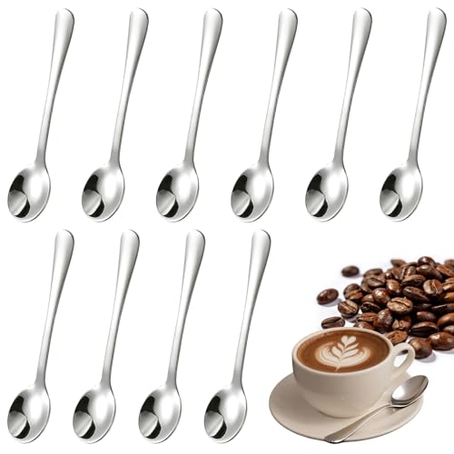 CHAOTEMAI 10 Piezas Cucharillas Cafe 7,5 CM Acero Inoxidable Cucharas de Postre Diseño Sencillo Cucharas Aperitivo Cucharones de Cocina para Frascos de Especias Café Postre Sal Azúcar Miel Especias