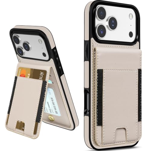 LOHASIC iPhone 18 Pro�p �E�H���b�g�P�[�X �J�[�h�z���_�[�t�� ���U�[ �A�C�{���[ �z���C�g | 4�̃J�[�h�X���b�g�ARFID�u���b�L���O�A�L�b�N�X�^���h�A�r�[�K�����U�[�E�H���b�g�P�[�X�A���f�B�[�X�K�[���Y�p�A��i�ŃG���K���g�ȃt���b