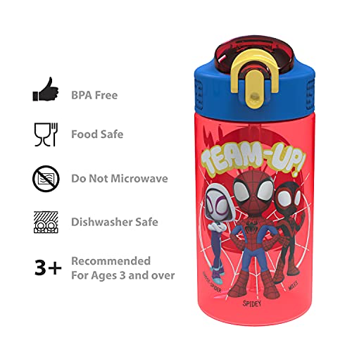 Zak Designs Marvel Spider-Man Kids Water Bottle with Spout Cover and Carrying Loop, Durable Plastic, Leak-Proof Water Bottle Design for Travel (16 oz, 2-Pack, Spidey and His Amazing Friends)