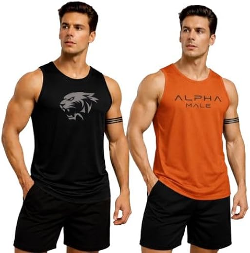 VEERIX Men’s Gym Vest Polyester Sleeveless Tank Top | Quick Dry Athletic Workout T-Shirt | Lightweight Running & Bodybuild...